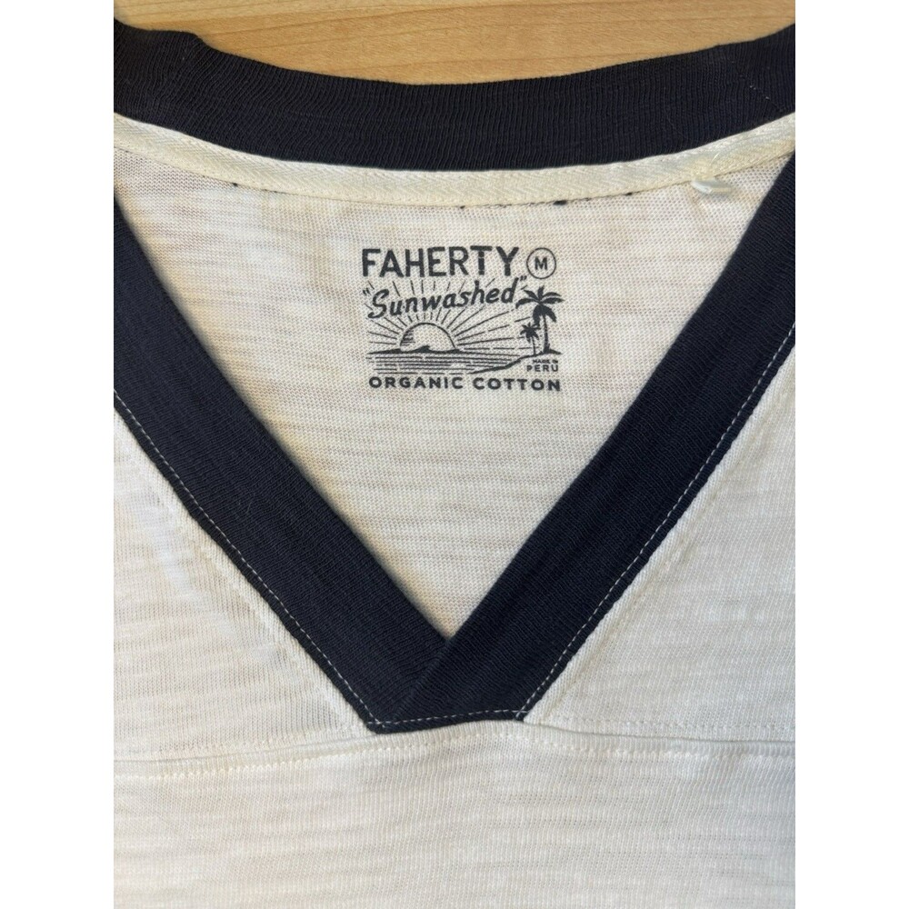 NWOT Faherty  Slub Varsity V Neck Tee Size Medium Striped Organic Cotton - Picture 6 of 13